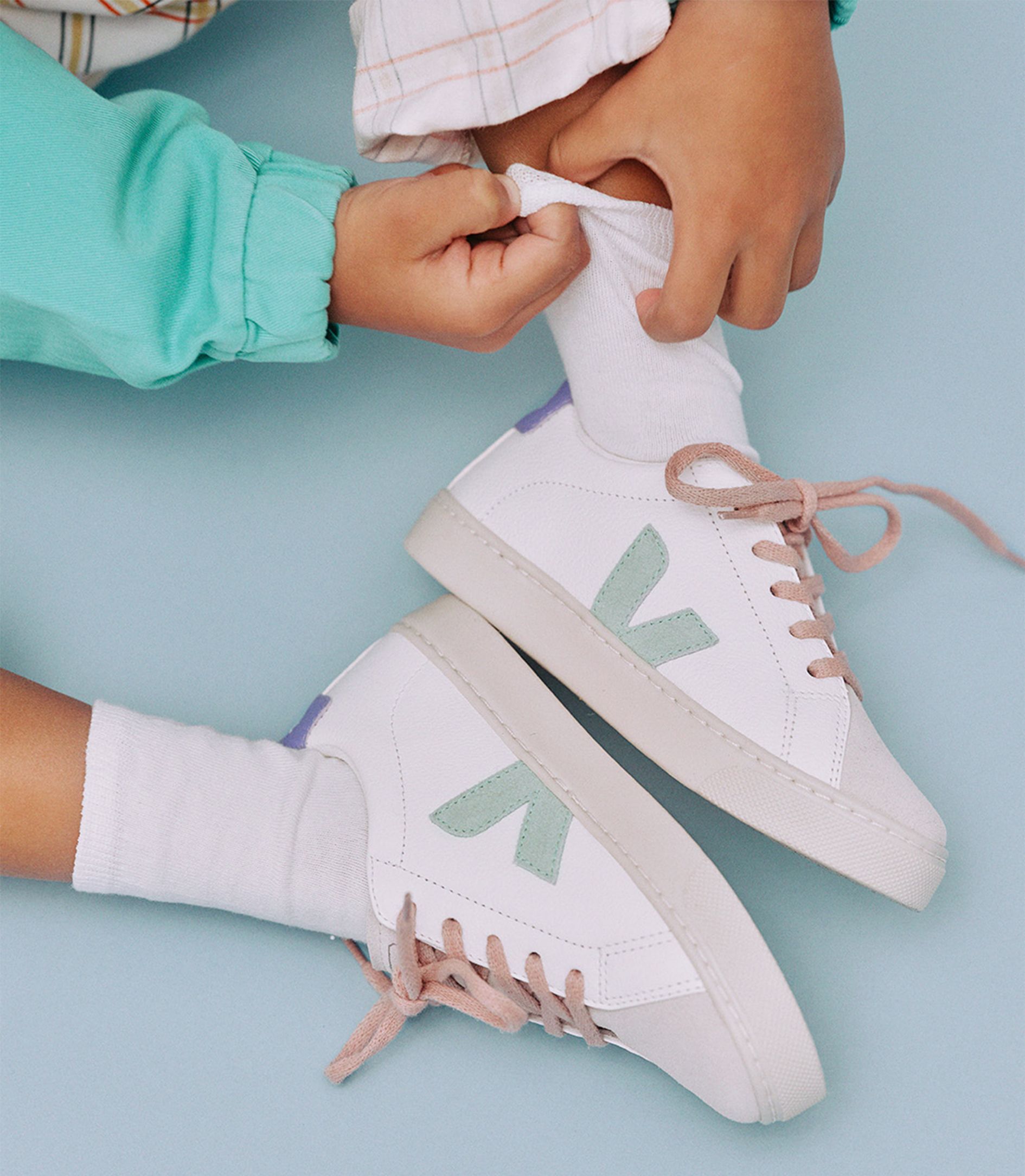 VEJA ESPLAR LACES LEATHER WHITE MATCHA LAVANDE | VJ24811