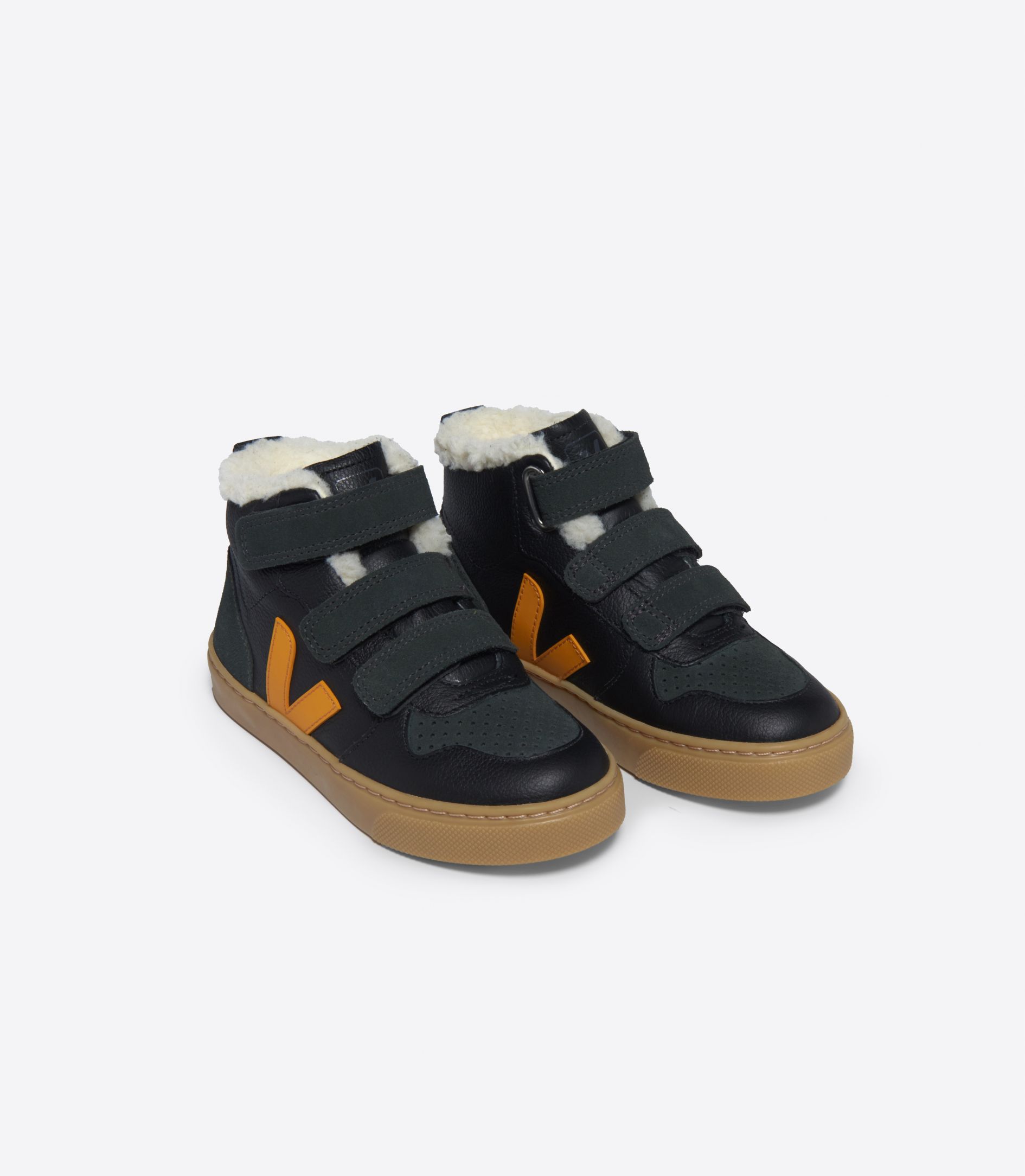 VEJA V-10 MID FURED LEATHER BLACK OURO GRAFITE | VJ24809