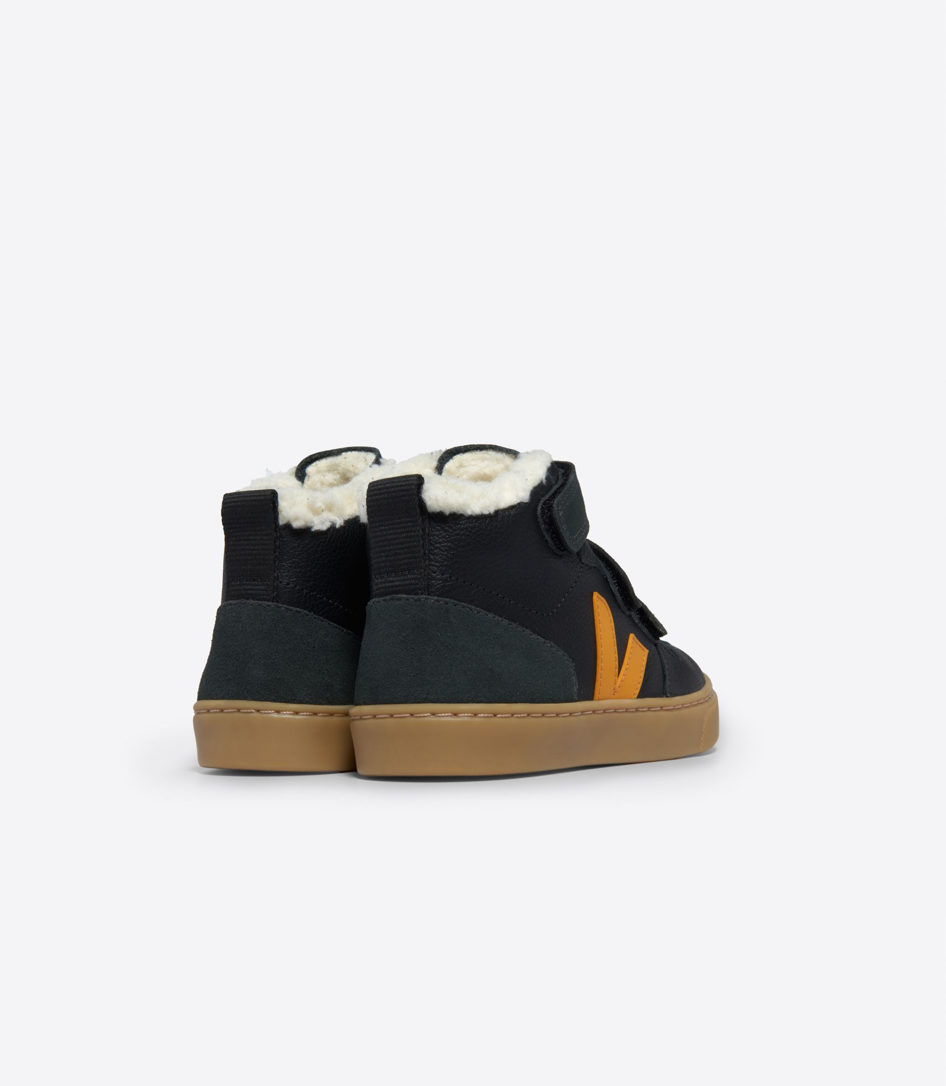 VEJA V-10 MID FURED LEATHER BLACK OURO GRAFITE | VJ24809